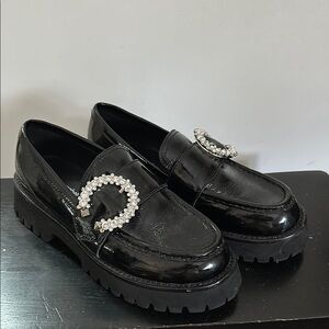 Jeffrey Campbell Black Loafers with Silver Buckle